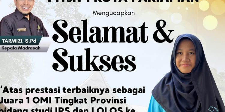 Siswi MTsN 1 Pariaman Juara 1 Olimpiade Tingkat Sumbar, Lolos ke Tingkat Nasional